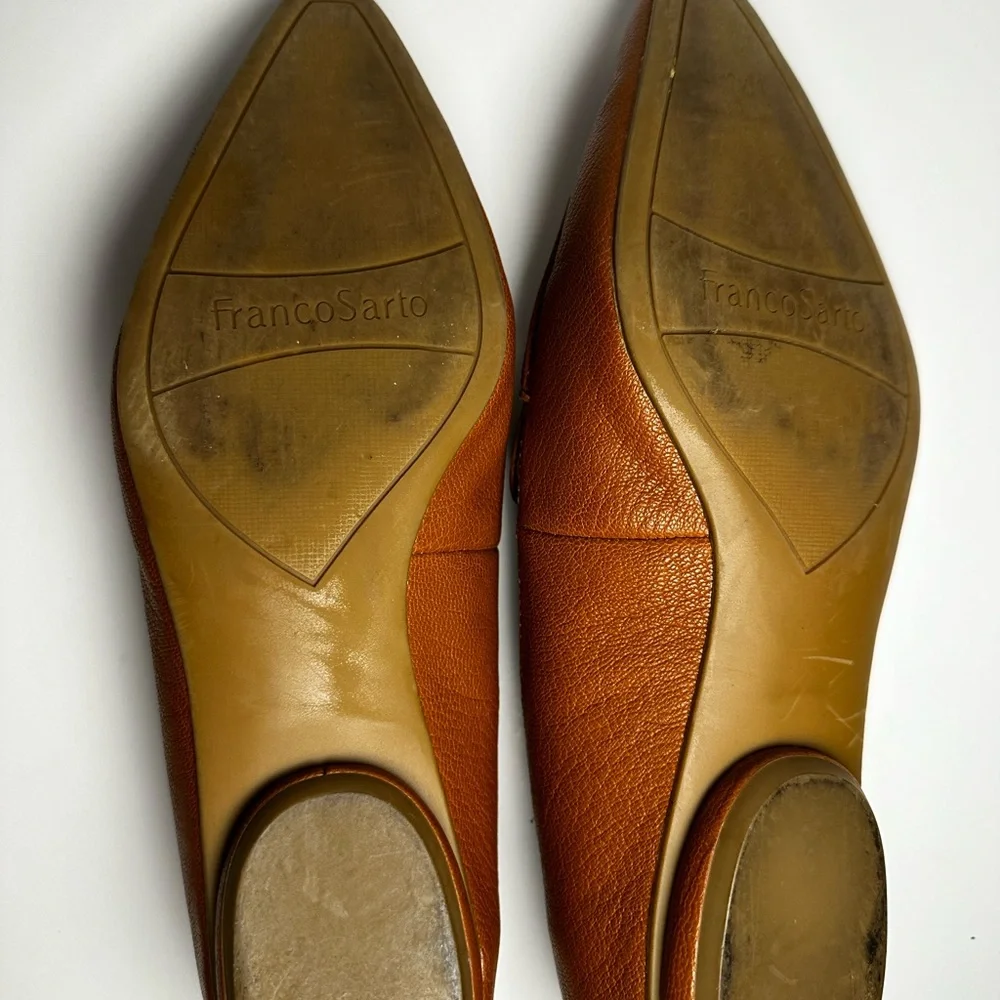 Classic Franco Sarto Women’s Cognac Brown Leather Pointed Toe Loafers size 7.5 - Picture 6 of 7